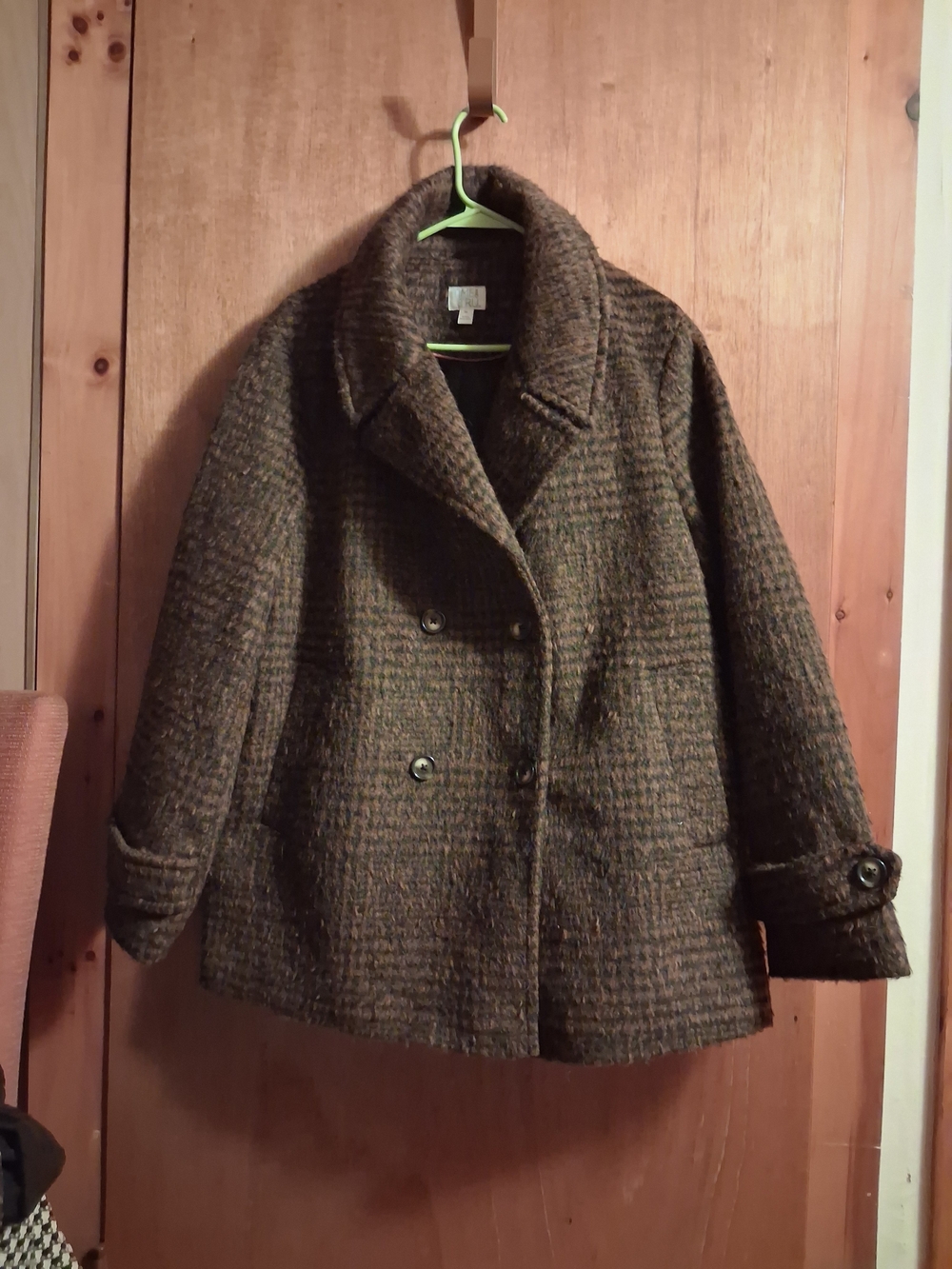 Time and Tru Brown Herringbone Double-Breasted Peacoat. Heavy. NWOT